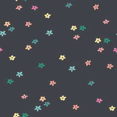 Plakat Simple little flowers vector seamless pattern dark grey background