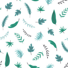Tropical leaves vector seamless pattern
