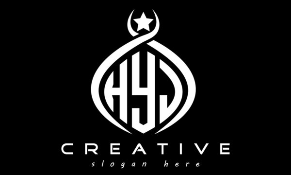 HYJ three letters monogram curved oval initial logo design, geometric minimalist modern business shape creative logo, vector template	