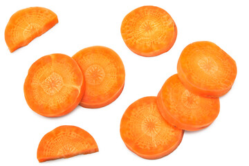 sliced carrot isolated on white background. clipping path. top view