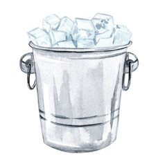 Watercolor bucket with ice isolated on white background © dreamloud