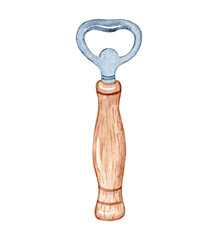 Watercolor bottle opener isolated on white background