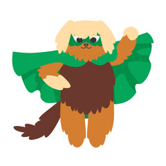 Superhero dog in green costume. Fictional character in cartoon style