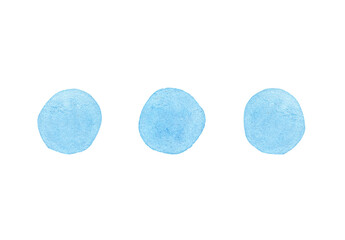 Watercolor blue triplets isolated on white . Hand drawn ellipsis sign