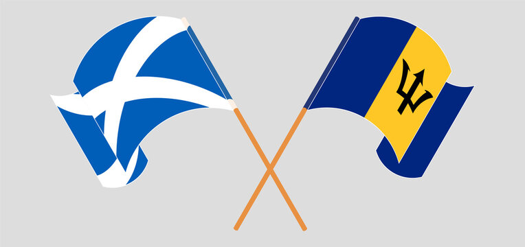 Crossed and waving flags of Scotland and Barbados