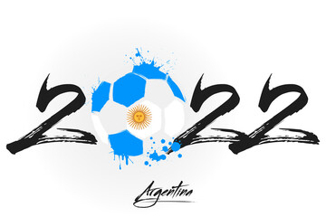 Numbers 2022 and a abstract soccer ball painted in the colors of the England flag. 2022 and flag of England in the form of a soccer ball made of blots. Vector illustration on isolated background