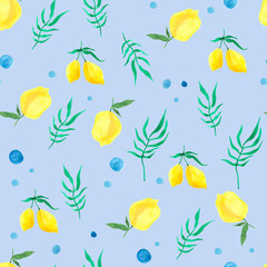 Watercolor pattern with lemons isolated on color
 background.