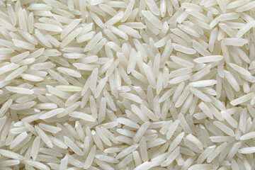 Basmati rice top view background close up.