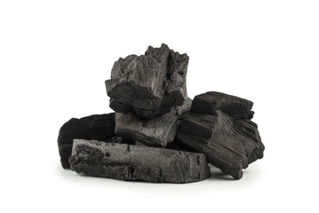 Black oak coal isolated on white background.