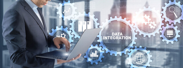 Data integration business internet technology concept. Mixed media
