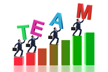 Teamwork concept with people carrying team letters