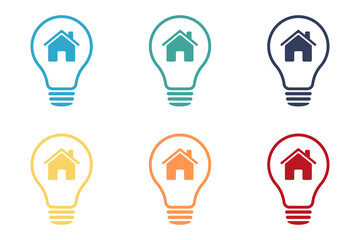 Lamp environmental light bulb with a house logo. Eco world, house, energy saving lamp symbol. Illustration