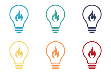 Flame energy in a light bulb. Set of icons.