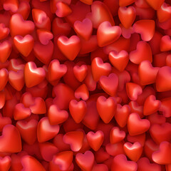 3d red hearts pattern background. Valentine's day.