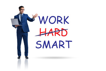 Businessman in working smart not hard concept