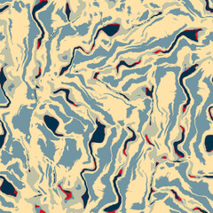 Fun yellow blue red abstract seamless texture. Modern retro swim wear fashion all over print. Coastal living cushion cover design or beach cottage fabric background. High quality jpg batik swatch.