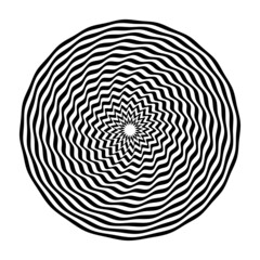 Circle wavy lines op art pattern with whirl movement illusion.