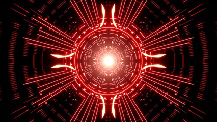 Glowing Cyber Line Art Red Tunnel