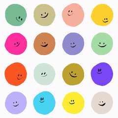 Seamless pattern with happy smile. Vector smiling emoticons. Hand drawn trendy. Colorful vector illustration for kids. Colored good for fabric, giftware, textile, wallpaper, for book design.