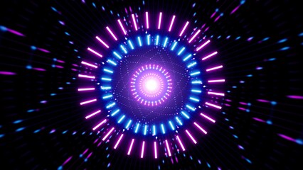 Glowing Neon Light Beam Circle on the Geometric Dotted Star Shape VJ Background