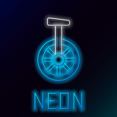 Glowing neon line Unicycle or one wheel bicycle icon isolated on black background. Monowheel bicycle. Colorful outline concept. Vector