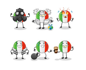 italy flag villain group character. cartoon mascot vector