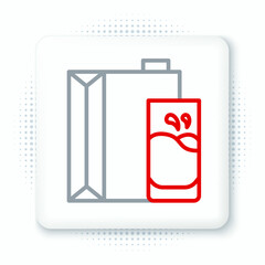 Line Paper package for milk and glass icon isolated on white background. Milk packet sign. Colorful outline concept. Vector