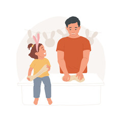 Easter baking abstract concept vector illustration. Happy family baking Easter cross buns and having fun, kneading dough, preparation for holiday with pleasure, religious people abstract metaphor.