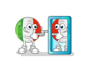 italy flag looking into mirror cartoon. cartoon mascot vector
