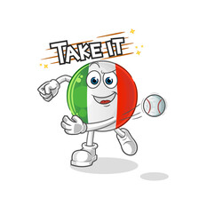 italy flag throwing baseball vector. cartoon character