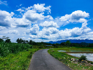 Landscape beautiful clouds and blue sky over road.