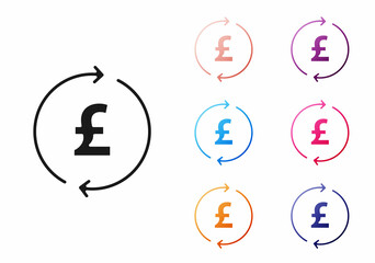 Black Coin money with pound sterling symbol icon isolated on white background. Banking currency sign. Cash symbol. Set icons colorful. Vector