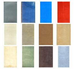 Paper and textile textures set. Blank old pages with rough faded surface. Perfect for background and vintage style design. Empty place for text.