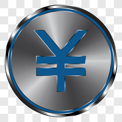 Obraz premium Yen simple icon vector on metal round button. Transparent grid