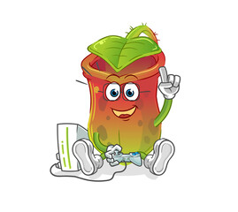 Nepenthes playing video games. cartoon character