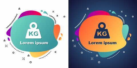 Naklejka premium White Weight icon isolated on white and blue background. Kilogram weight block for weight lifting and scale. Mass symbol. Abstract banner with liquid shapes. Vector