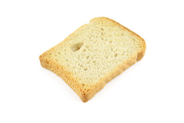 Single toast bread slice isolated on white background
