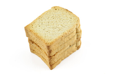 Stack of bread toasts isolated on white background