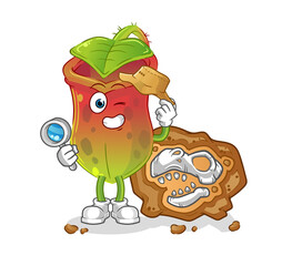 Nepenthes archaeologists with fossils mascot. cartoon vector