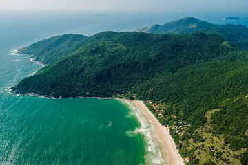 Coastline with beach, mountains and ocean with waves in Brazil, Matadeiro Beach. Aerial view © artifirsov