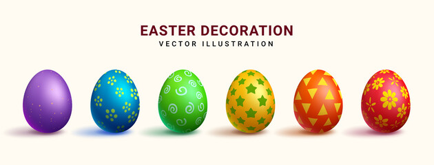 Easter eggs vector set design. 3d colorful eggs collection in festive patterns and prints for easter holiday egg hunt realistic decoration. Vector illustration.
