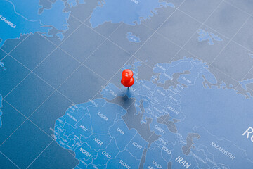 Closeup view of map with red pin