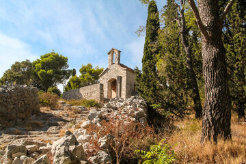 Scenic little chapel in the remoteness of the hills of Hvar island