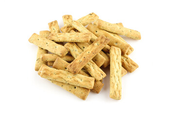 Fototapeta na wymiar Group of salty peanut cracker sticks isolated on white background