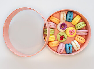 colorful macaroons on a black background