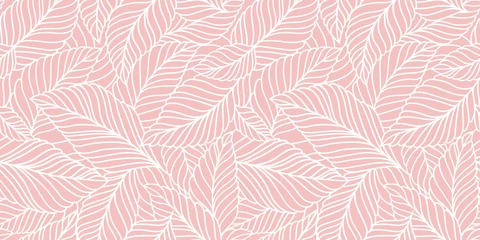 Foto op Plexiglas Snoeproze Elegant naadloos patroon met delicate bladeren. Vector Hand getrokken bloemenachtergrond.