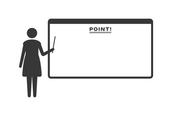 ホワイトボードの前に立って説明する人の素材 - 女性のピクトグラム・アイコン POINT!の文字入り
