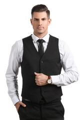 Fashionable gentleman on white background