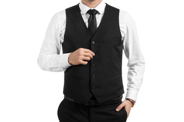 Fashionable gentleman on white background, closeup