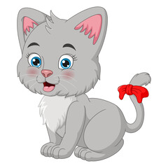 Cute cat girl cartoon with red bow